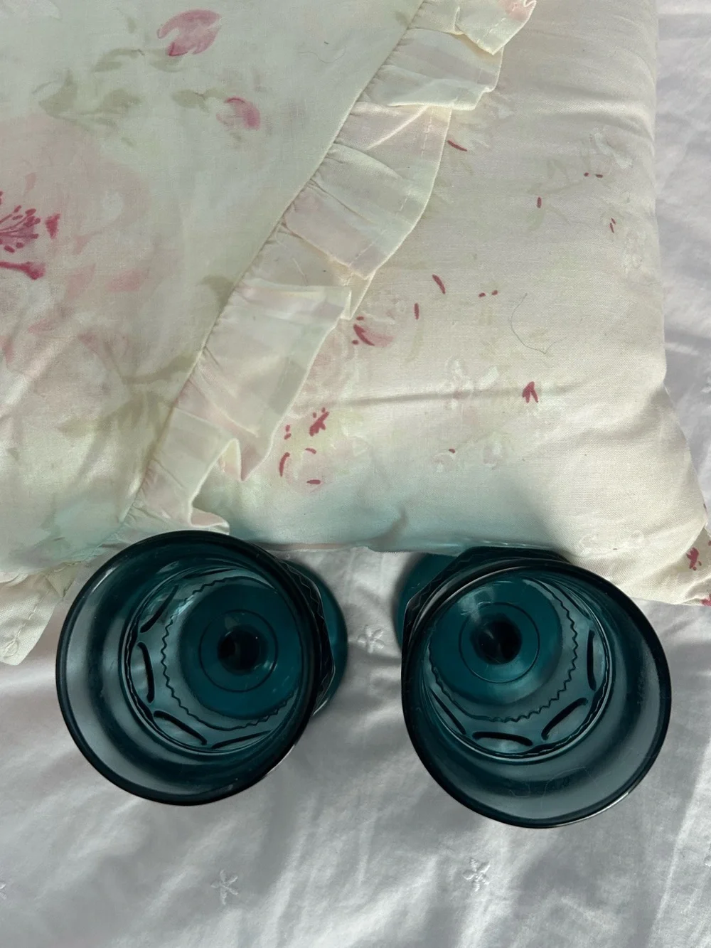 Vintage Peacock Blue Indiana Glass Kings Crown Thumbprint Glasses (Set of 2)